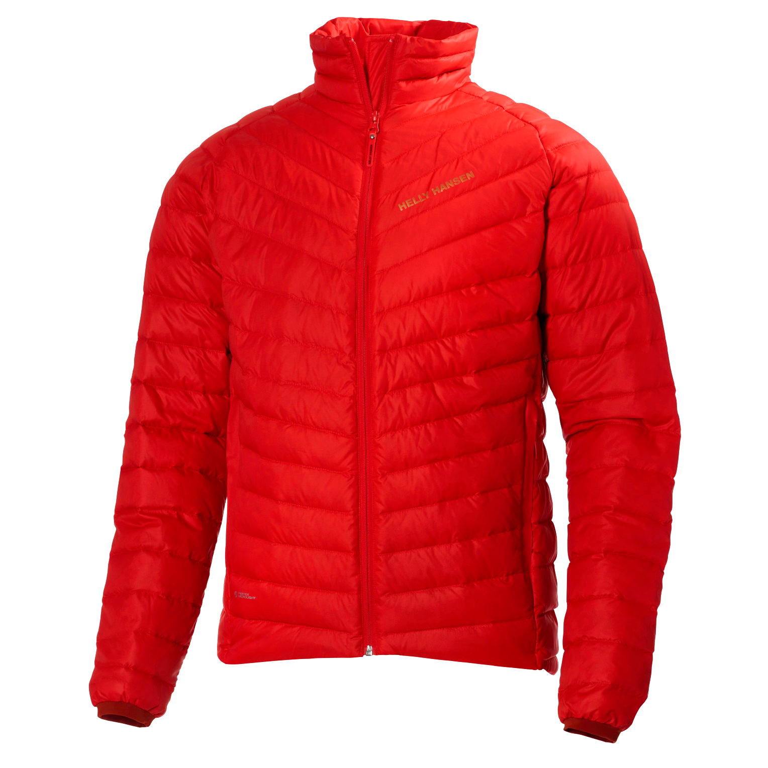 Bright Red Quilted Puffer Jacket With High Collar Winter Apparel PNG