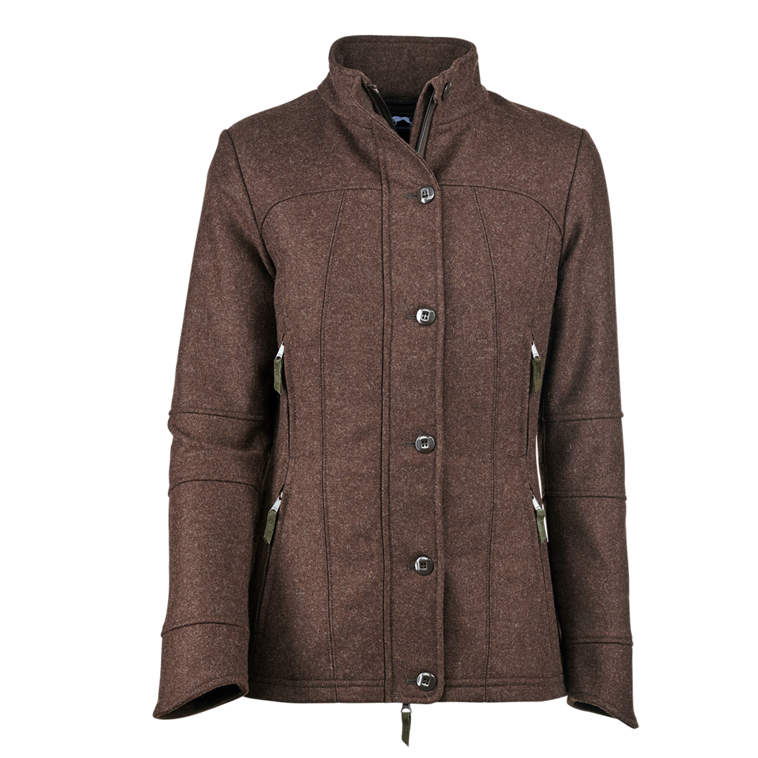 Brown Tweed Button Front Winter Coat With Stand Collar Product Photo