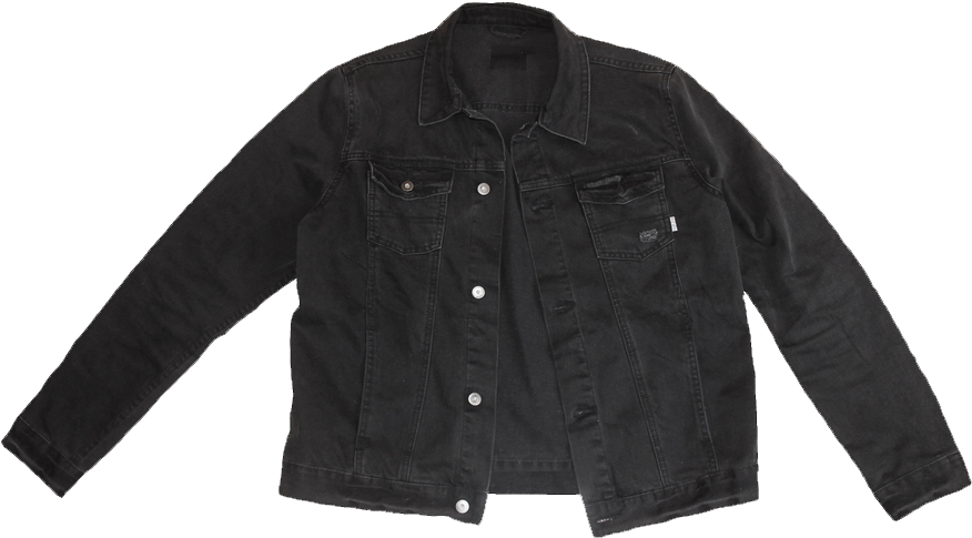 Classic Black Denim Button Front Jacket Isolated Product Photo