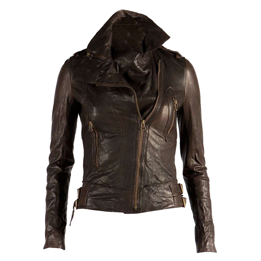 Dark Brown Cropped Leather Jacket On Model Fashion Product Photo