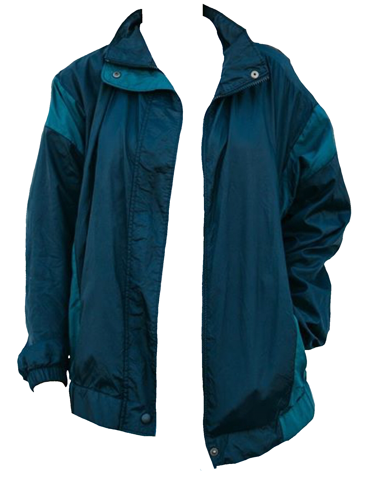 Dark Teal Hooded Outdoor Shell Jacket With Front Zipper Product Image