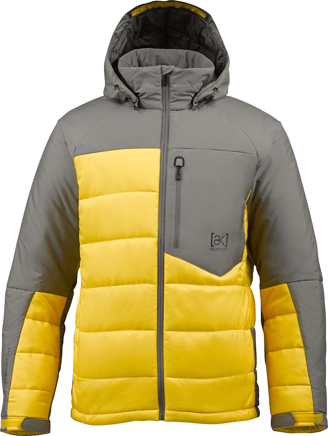 Gray And Yellow Hooded Ski Jacket With Color Block Panels Product Photo