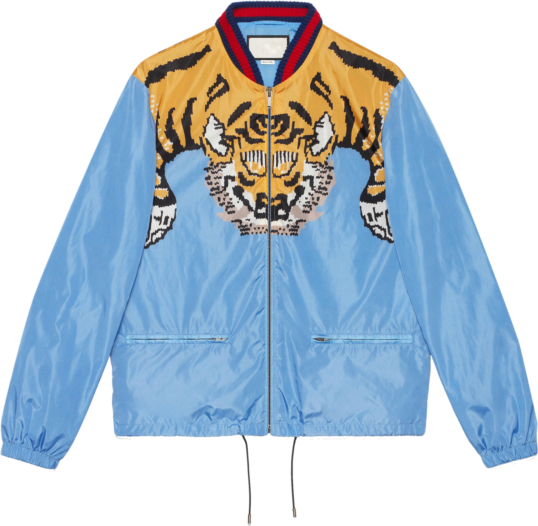 Light Blue Bomber Jacket With Colorful Tiger Embroidery Transparent PNG Image