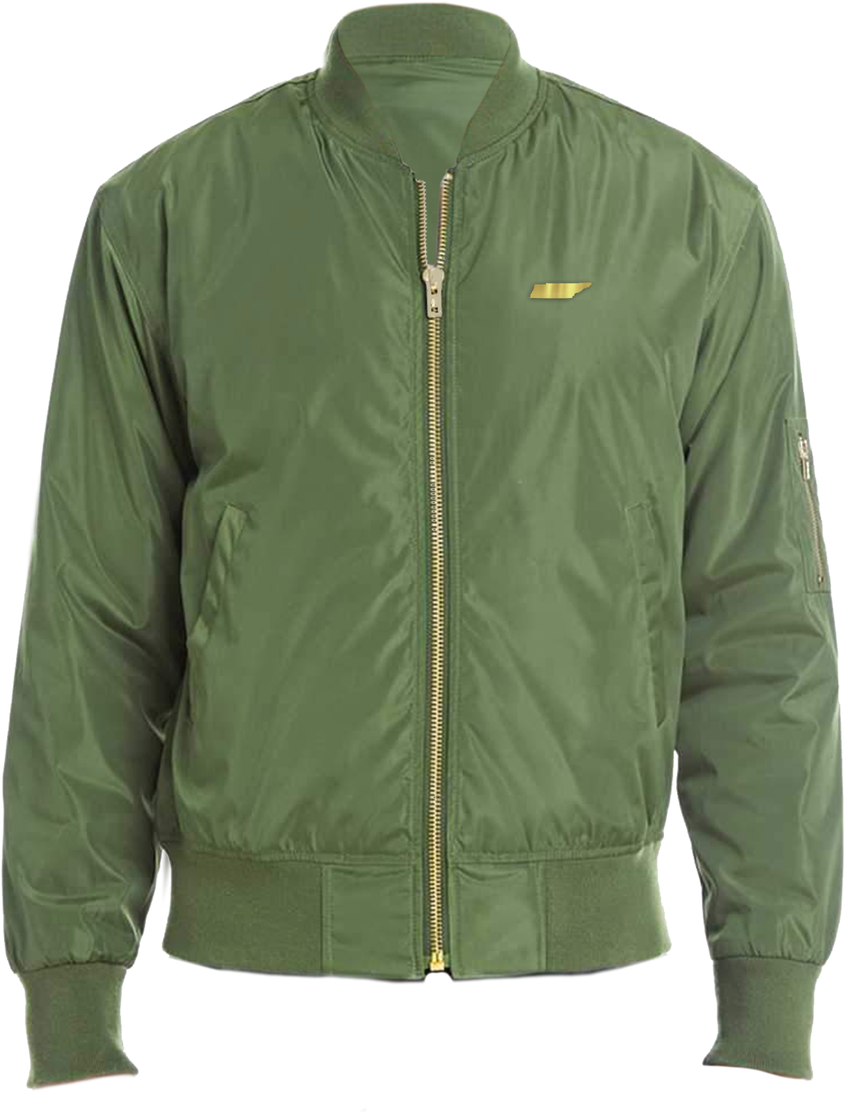 Olive Green Lightweight Bomber Jacket Minimal Front View Clipart