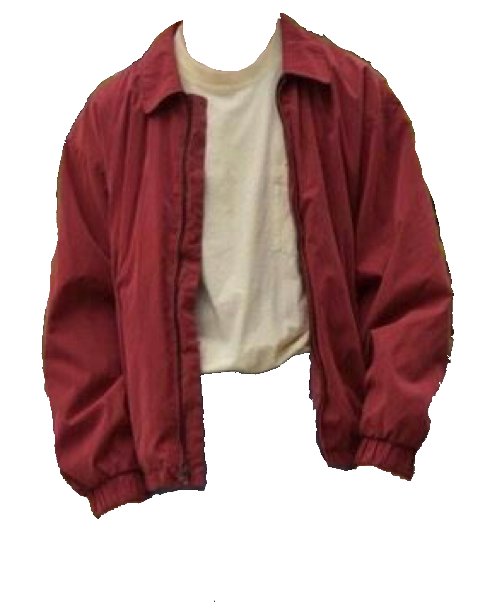 Red Casual Bomber Jacket Worn Open Over White Shirt Product Photo