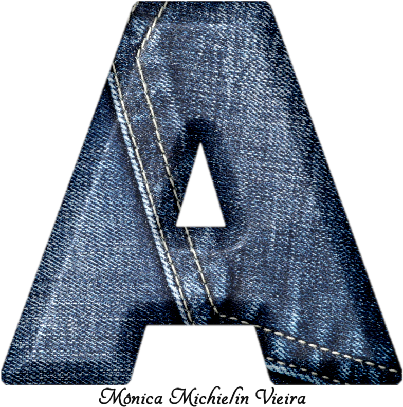 Blue Denim Fabric Letter A Fashion Graphic With Decorative Stitching