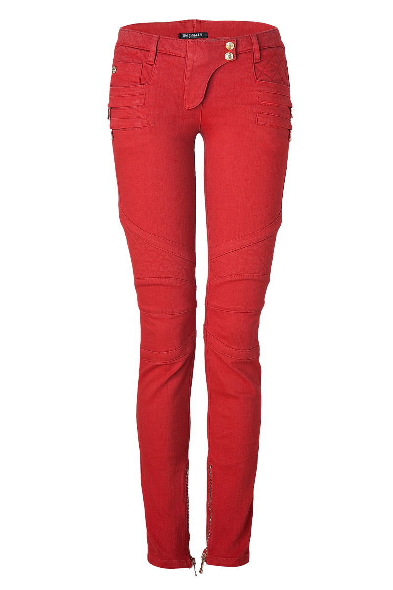 Bright Red Skinny Jeans With Slim Fit Waist Product Photo PNG