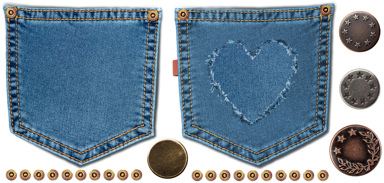 Denim Back Pockets With Heart Stitching Buttons And Sewing Details