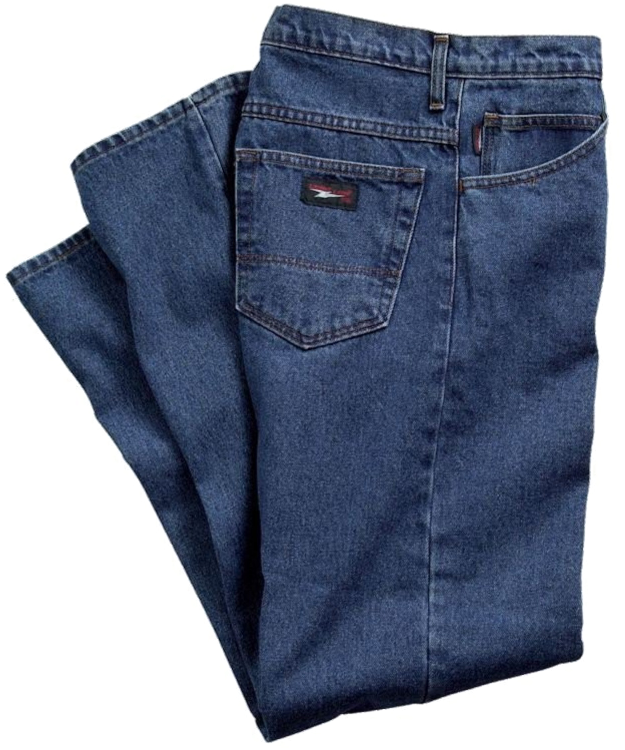 Folded Blue Denim Jeans With Waistband And Back Pocket Detail