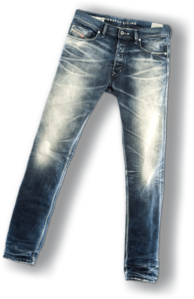 Light Washed Denim Jeans With Whiskered Fade And Torn Details