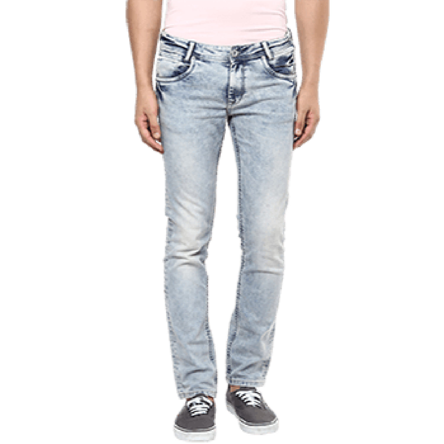 Man Modeling Pale Gray Slim Fit Jeans Casual Fashion Image