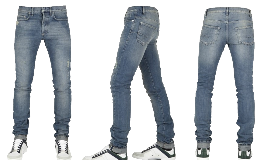 Mens Blue Jeans Collection Shown In Front Side And Back Views