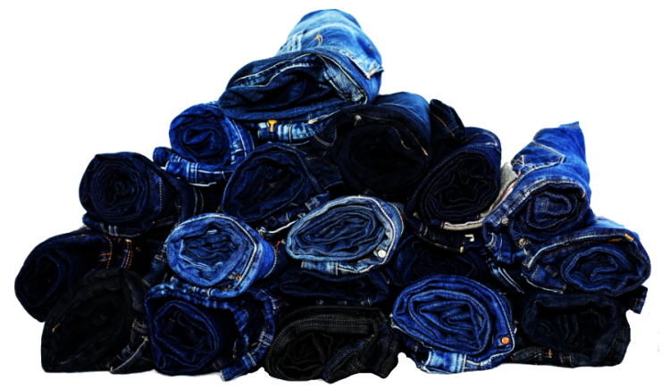 Pile Of Rolled Dark Blue Denim Jeans Fabric Product Photo