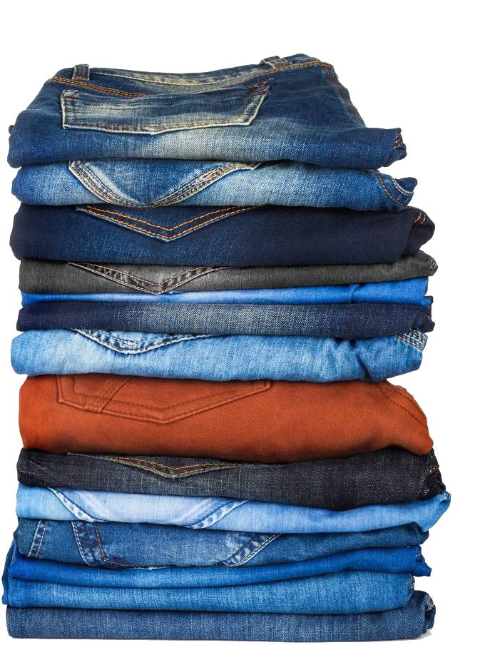 Stack Of Folded Jeans In Blue Denim Washes Apparel Product Photo