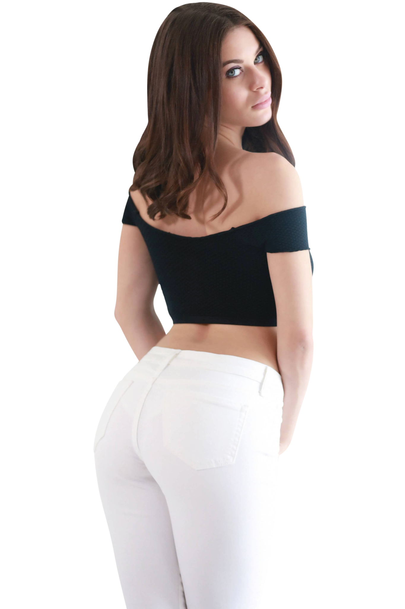 Woman In White Skinny Jeans Studio Fashion Cutout