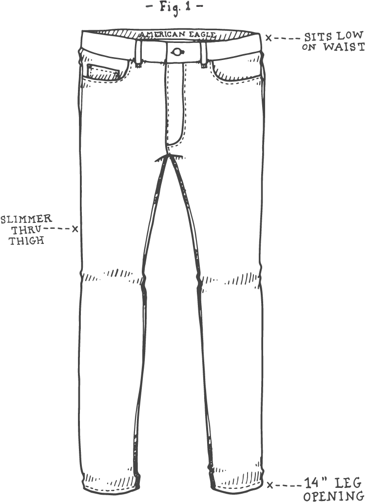 Classic Jeans Technical Drawing With Pocket And Seam Details