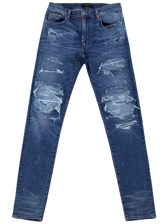 Dark Blue Distressed Jeans With Ripped Faded Denim Finish