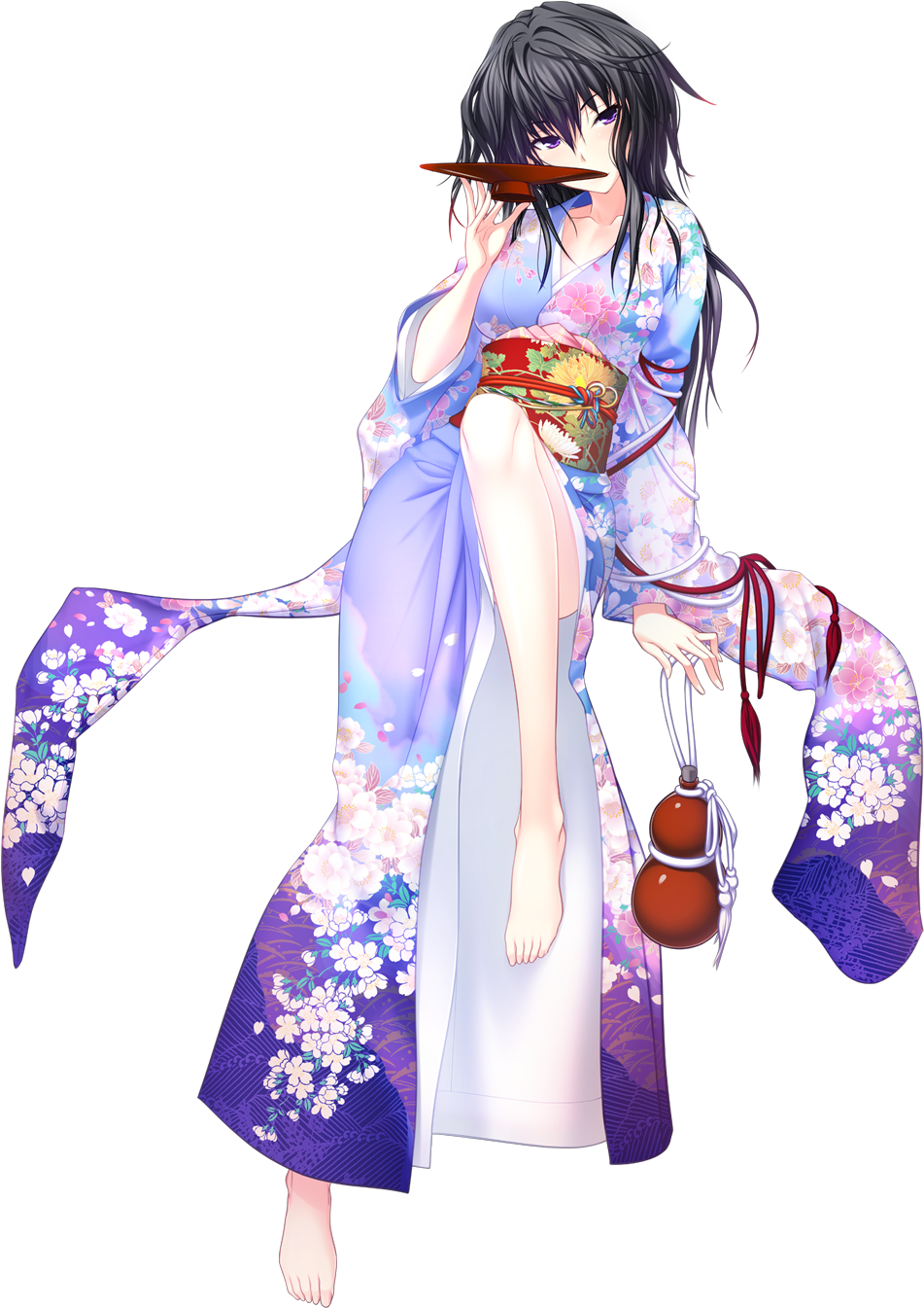 Anime Swordsman Wearing Flowing Purple Kimono Traditional Costume Art