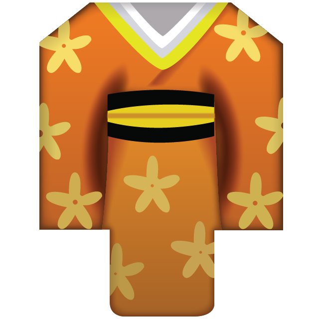 Orange Kimono With Yellow Flower Pattern And Obi Belt Close Up PNG