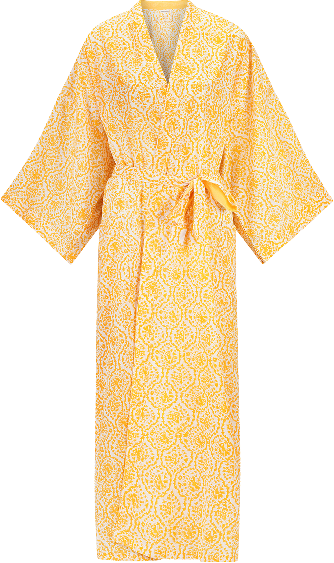 Yellow Floral Kimono Robe With Obi Belt Isolated Transparent Background PNG