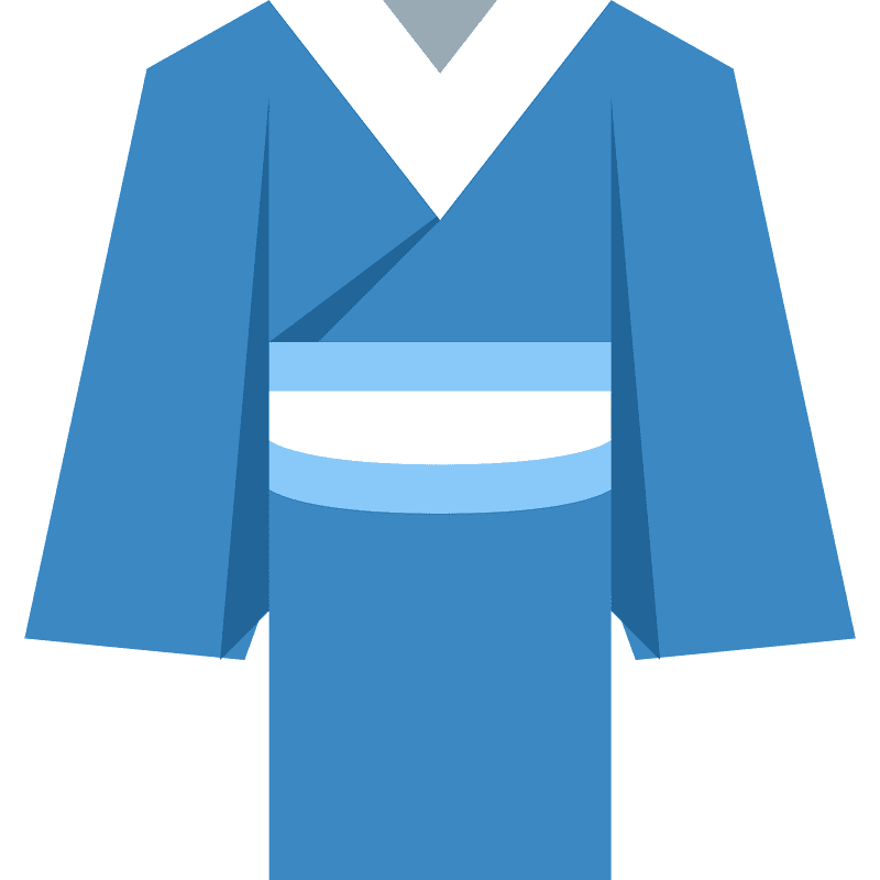 Blue Kimono Robe With White Collar And Obi Isolated Vector PNG
