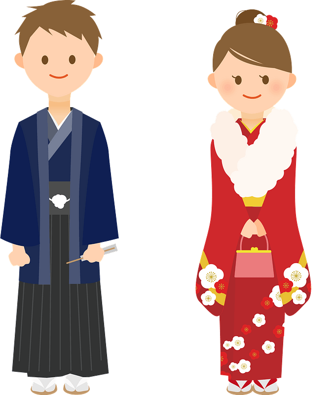 Children In Formal Japanese Kimono And Hakama Traditional Dress Clipart