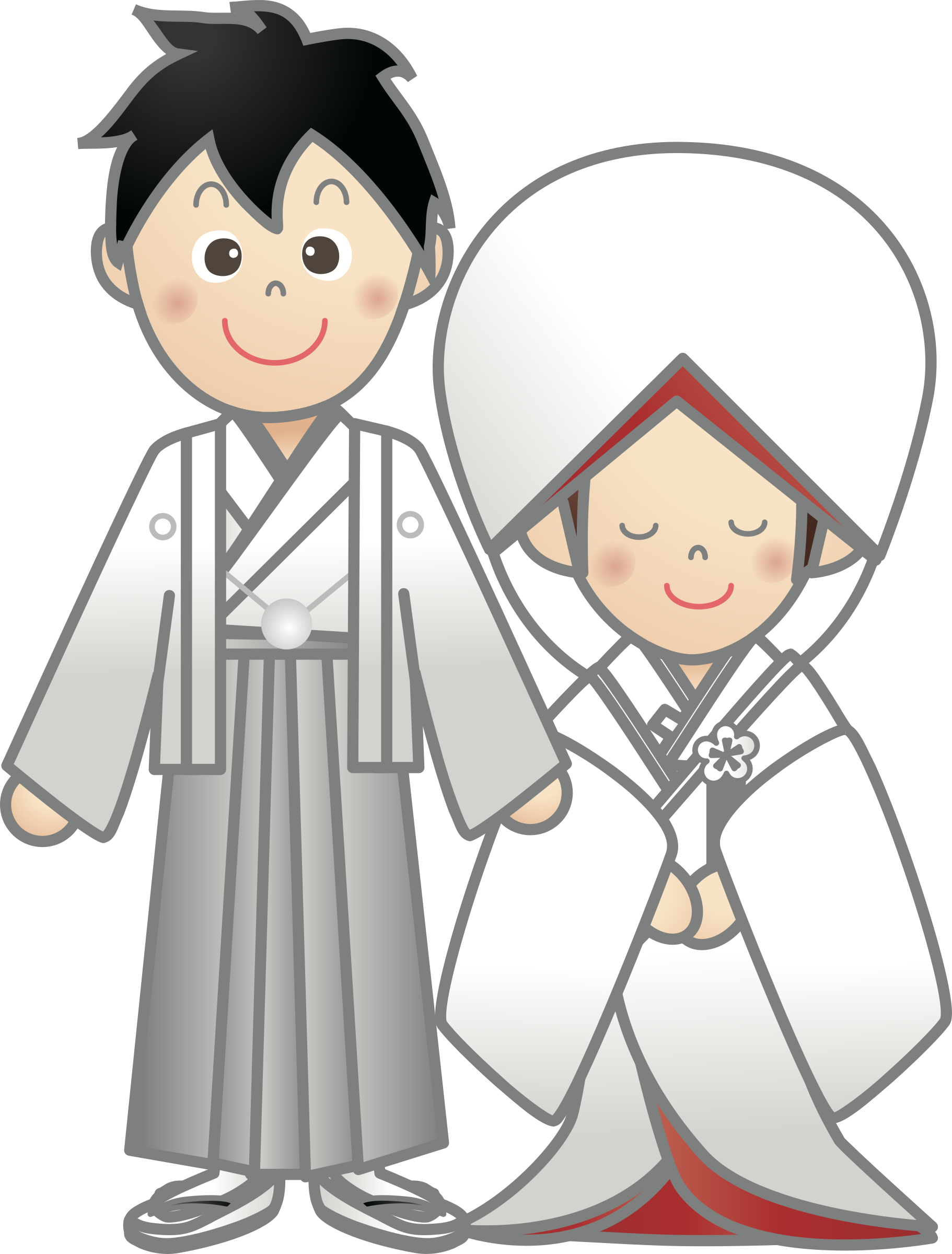 Cute Japanese Boy And Bride In Traditional Wedding Kimono Cartoon