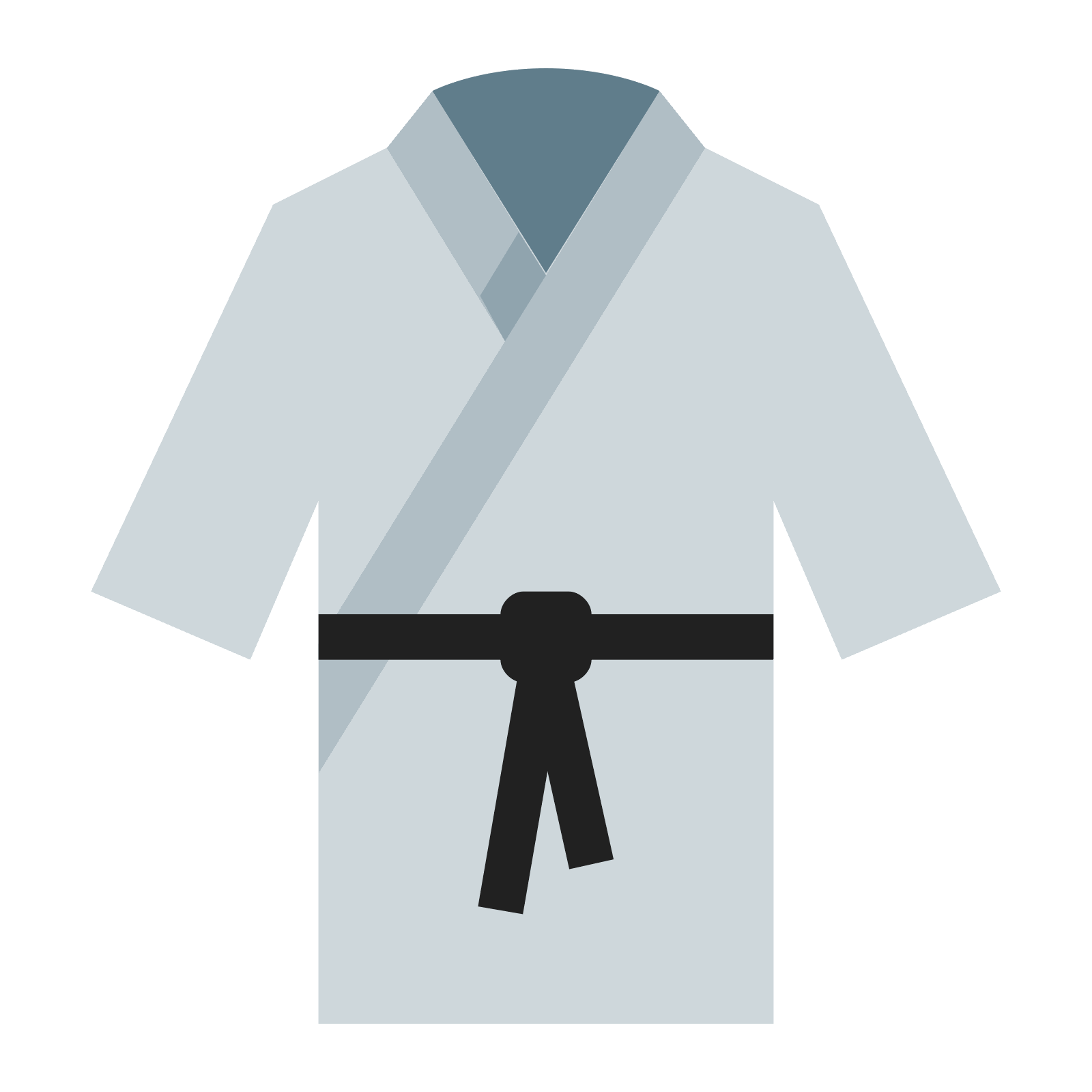 Gray Karate Gi Uniform With Black Belt Simple Vector Icon