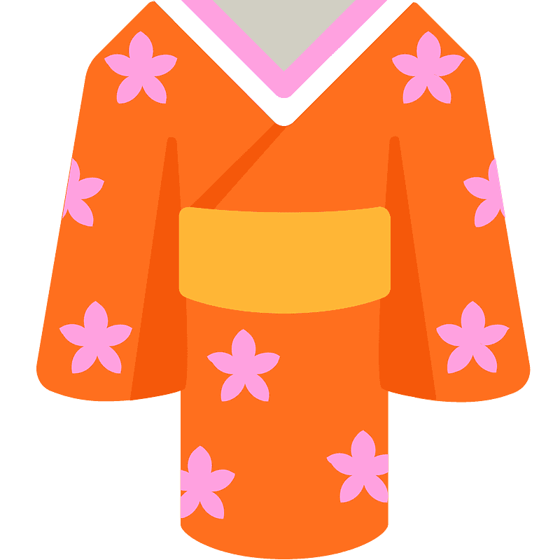 Orange Pink Kimono Robe With Cherry Blossom Pattern Vector Clipart