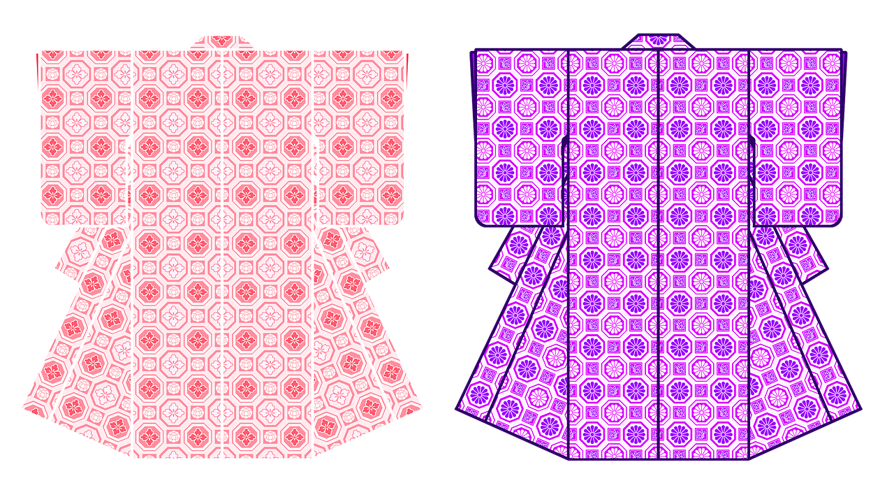 Pink And Purple Kimono Robe Front And Back Flat Vector Design