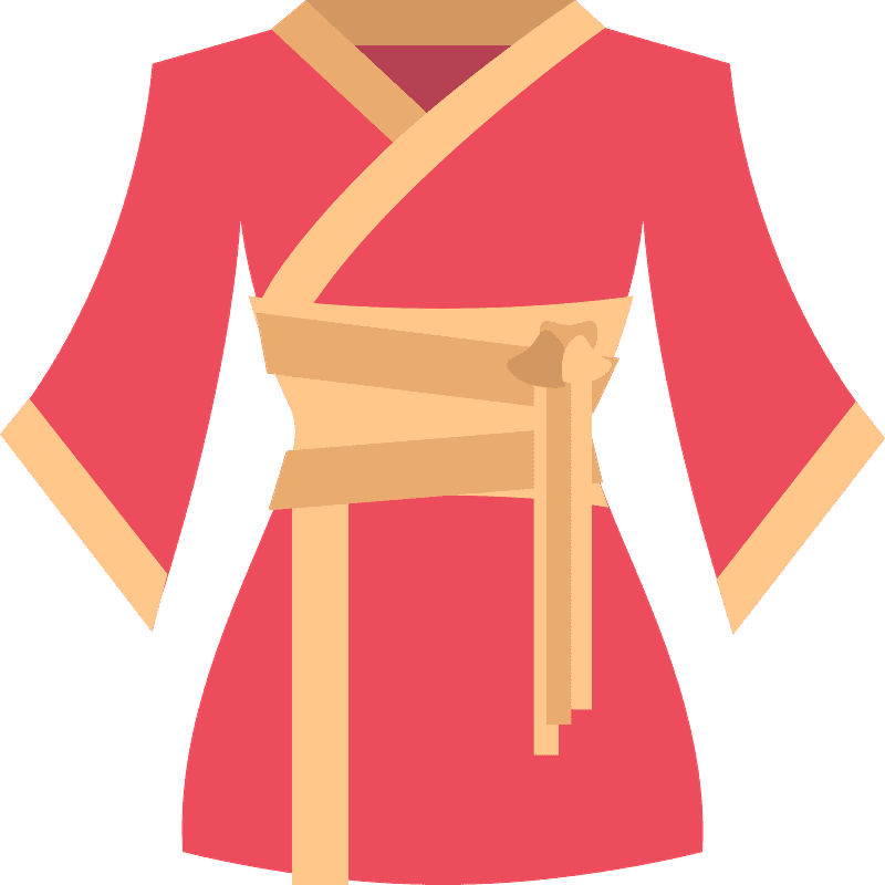 Pink Japanese Kimono With Pale Gold Obi Flat Fashion Illustration