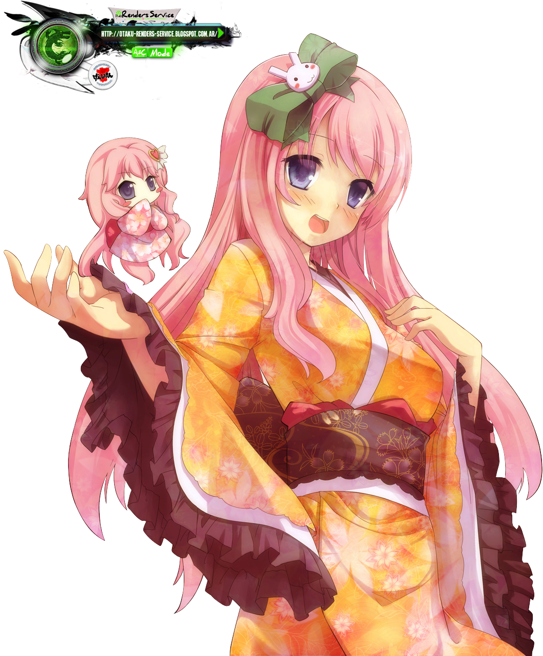 Two Anime Girls In Colorful Japanese Kimono Fantasy Character Illustration