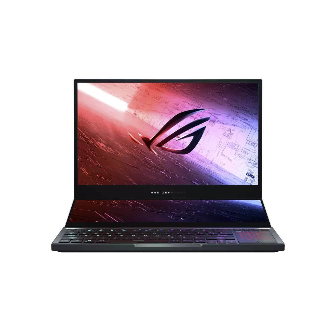 ASUS ROG Gaming Laptop With Purple Wallpaper And Backlit Keys