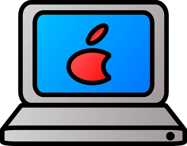 Classic Apple Laptop Icon With Red Apple Logo Screen Cartoon