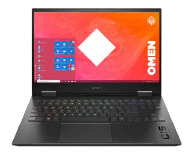 HP Omen Gaming Laptop With Red Desktop Wallpaper Product Image