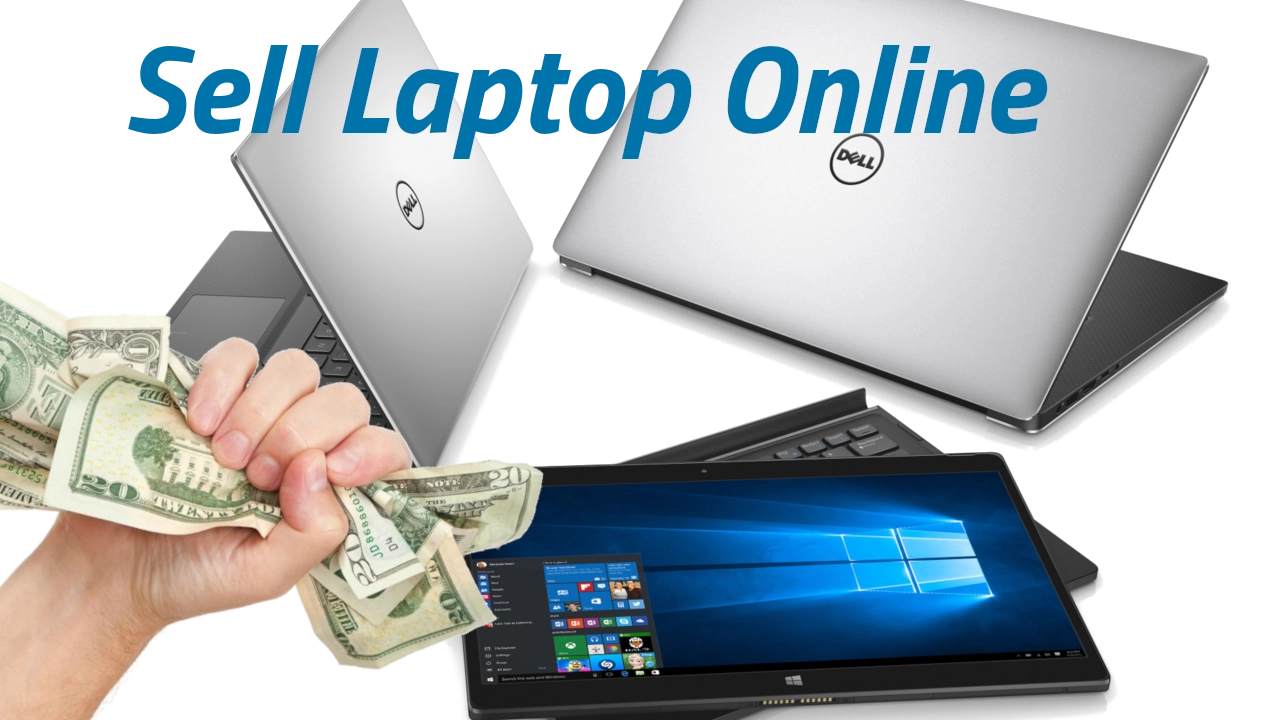 Sell Laptop Online Banner With Two Computers And Cash Graphics