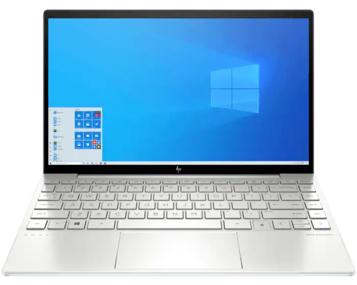 Silver HP Laptop With Windows Desktop Screen Open Product Photo