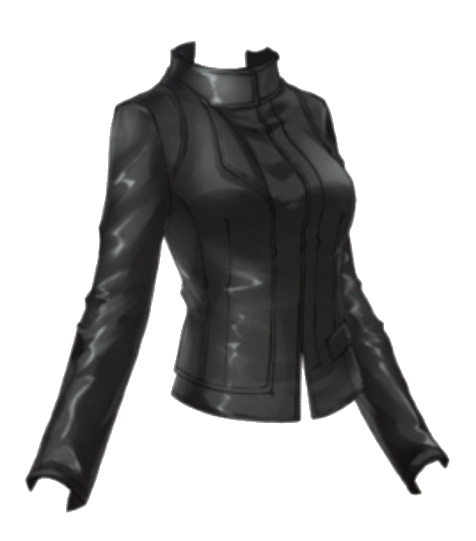 Black Fitted Leather Jacket With Zip Front And Shaped Panels
