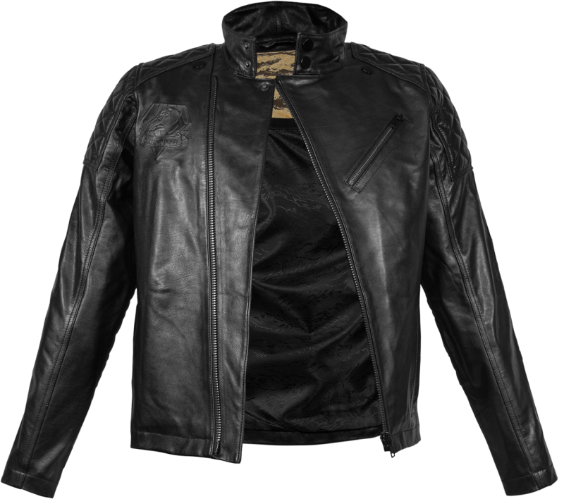Black Leather Motorcycle Jacket With Quilted Inner Lining Product Photo