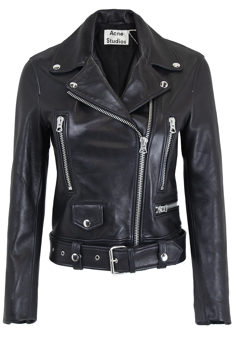 Black Womens Moto Leather Jacket With Multiple Silver Zippers