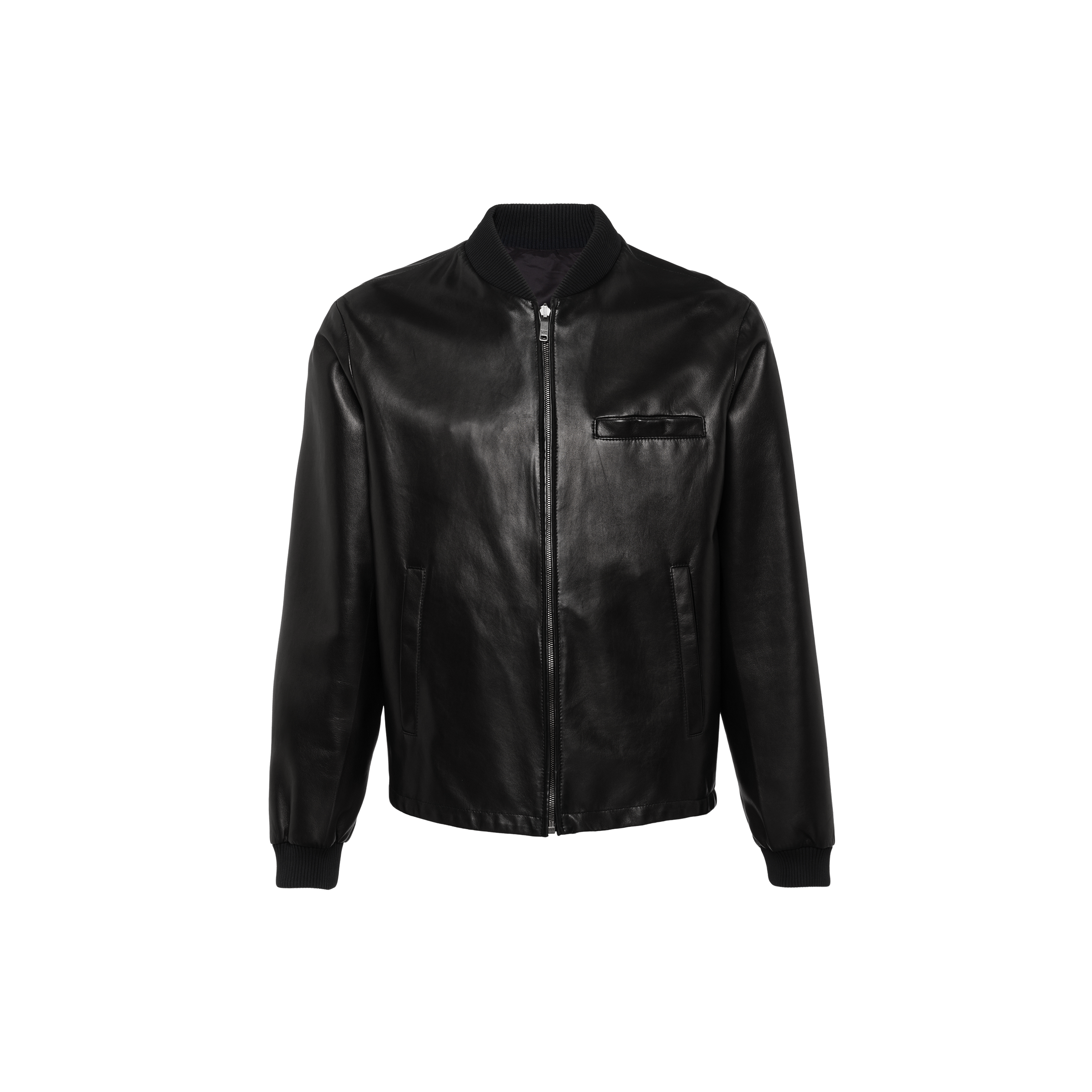 Black Zip Up Leather Jacket Simple Front View Transparent PNG