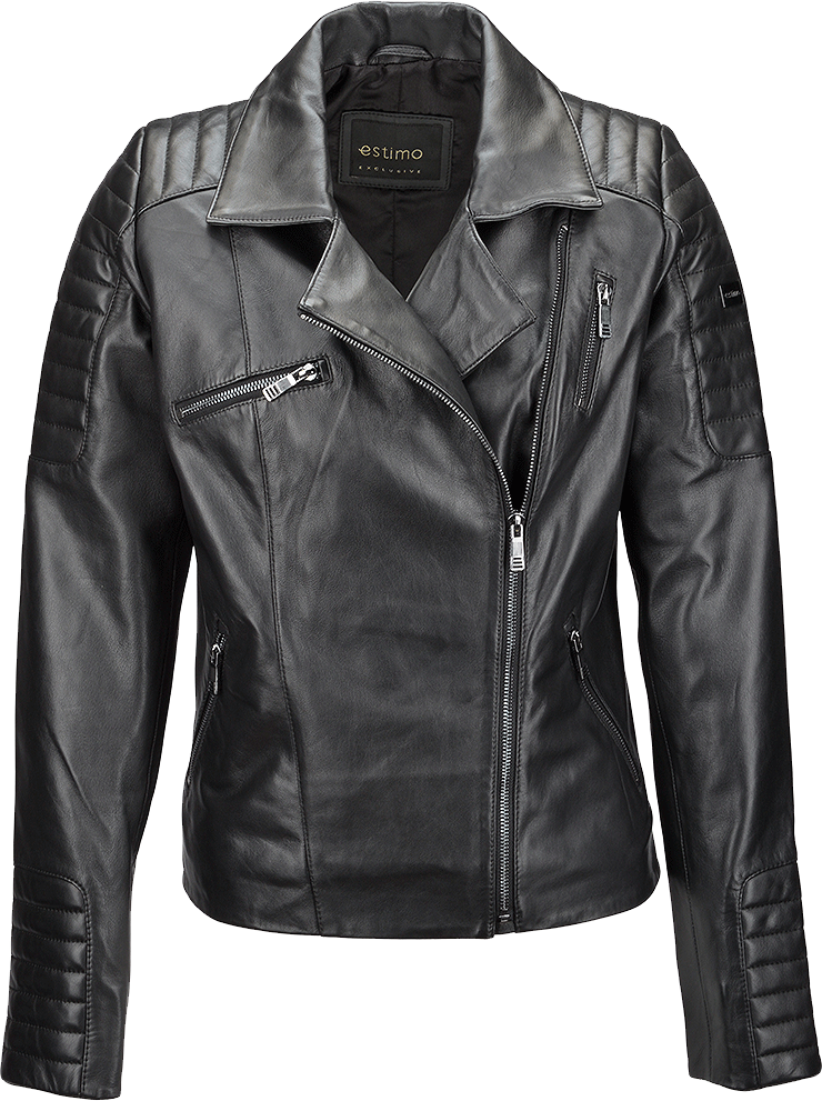 Charcoal Gray Leather Biker Jacket With Classic Lapels Product Image