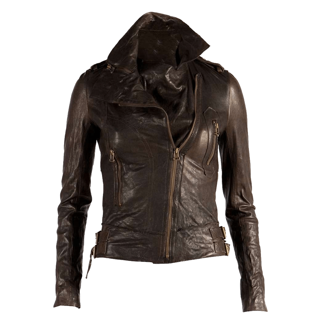 Dark Brown Hooded Leather Jacket With Asymmetric Zip Front
