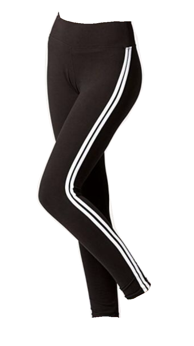 Black Leggings With White Curved Side Stripe Athletic Apparel PNG
