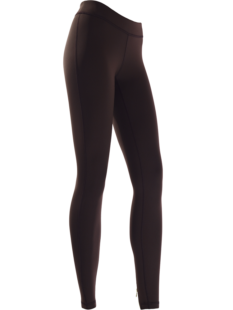 Dark Brown Black Leggings Rear View On Fashion Model Product Photo