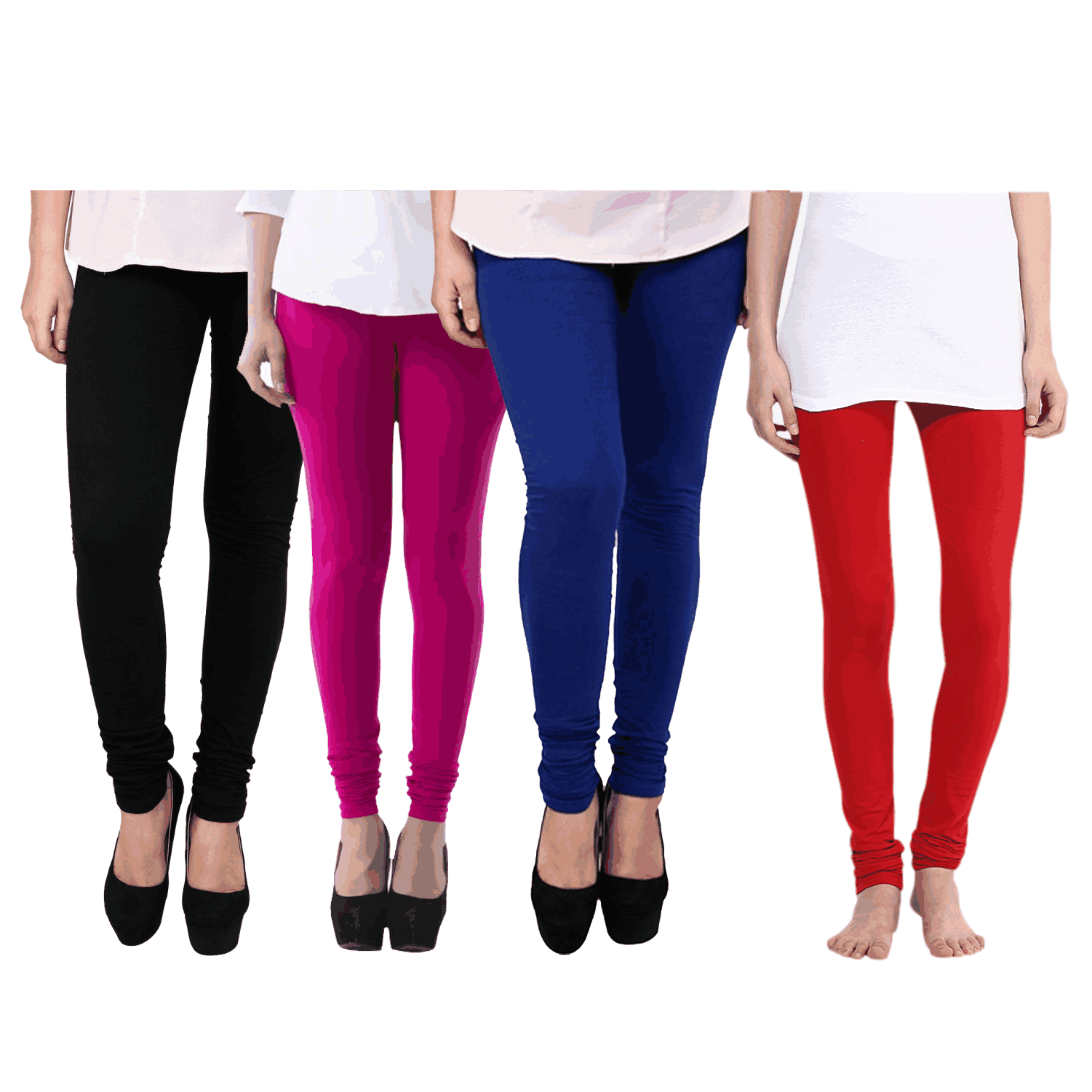 Five Color Leggings Collection Shown On Models Product Display