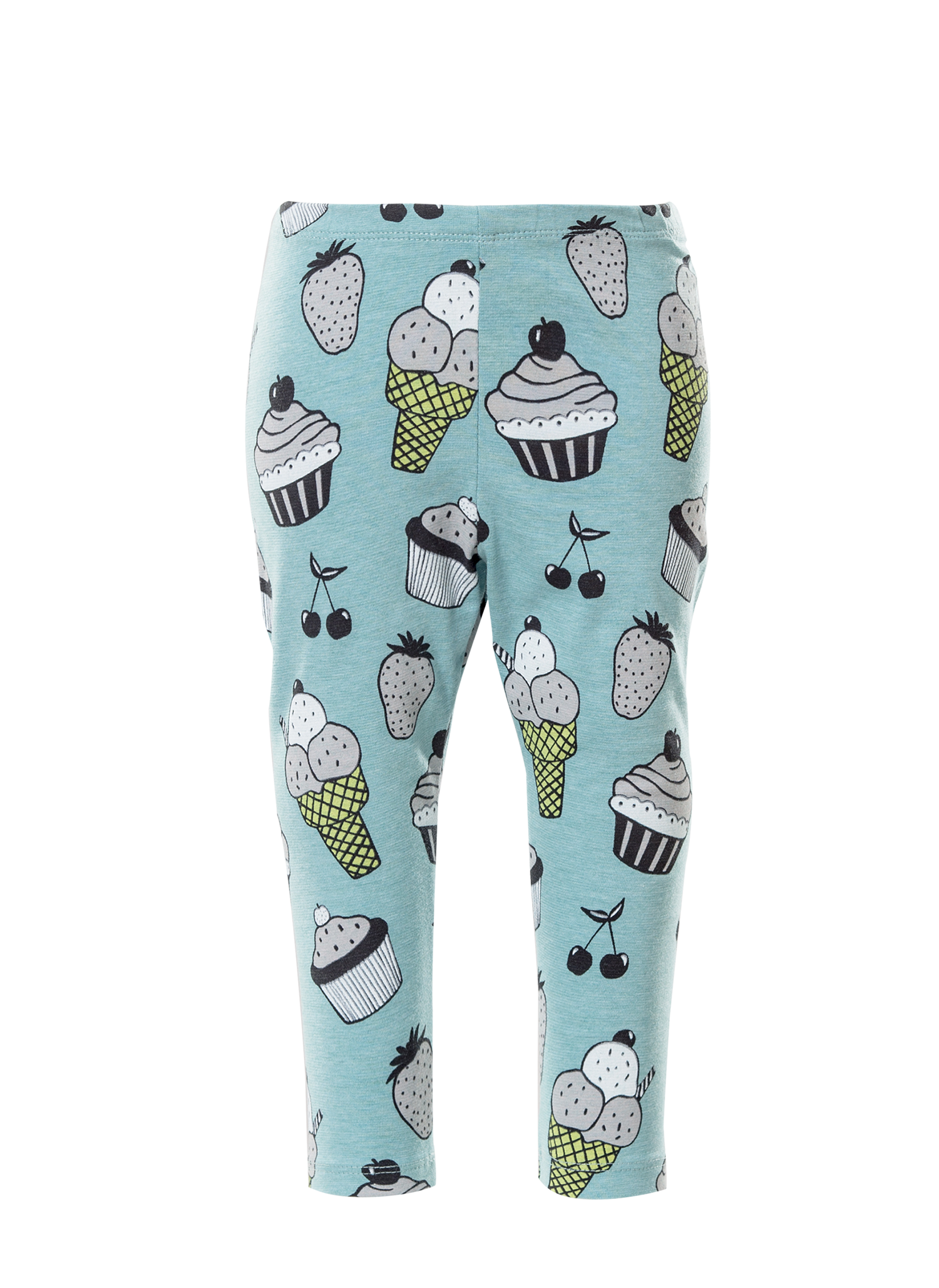 Light Blue Leggings With Cute Cartoon Dessert Pattern Product Image