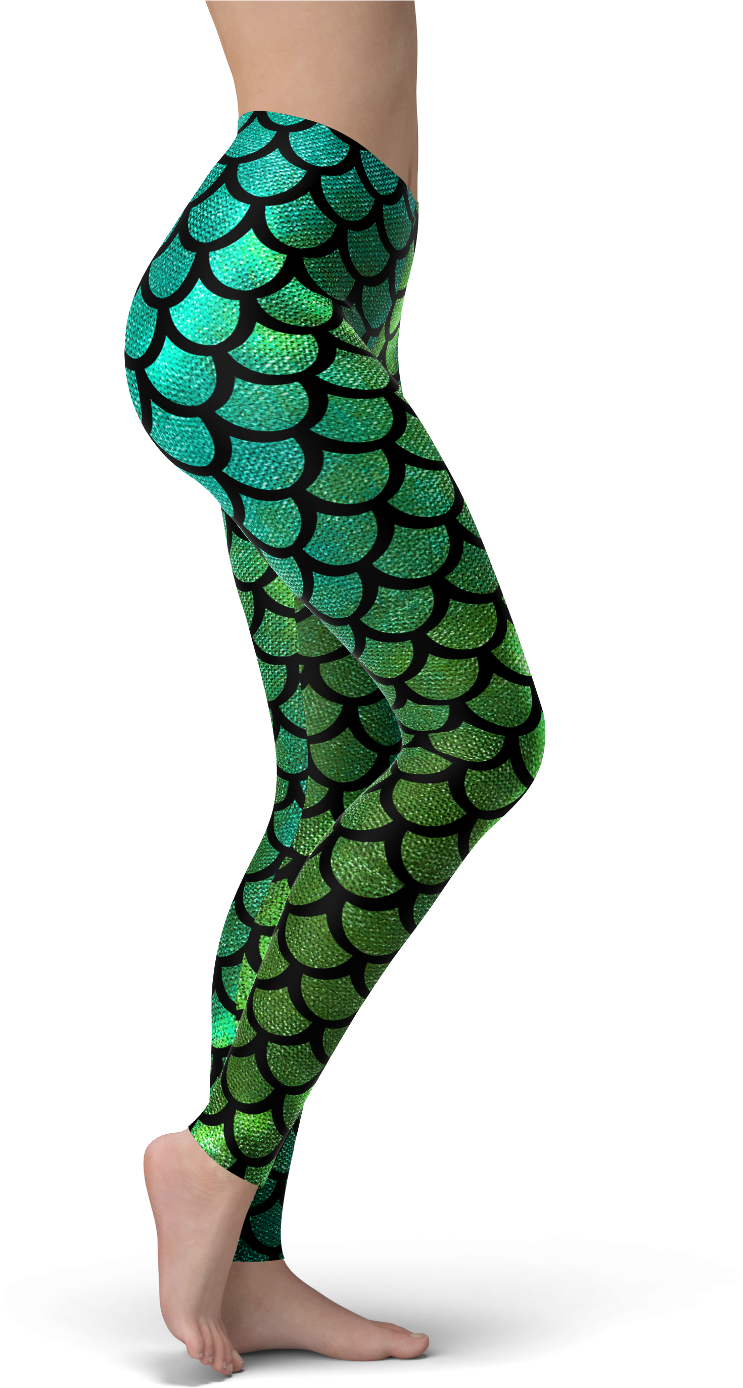 Turquoise Mermaid Scale Leggings Worn By Fitness Model