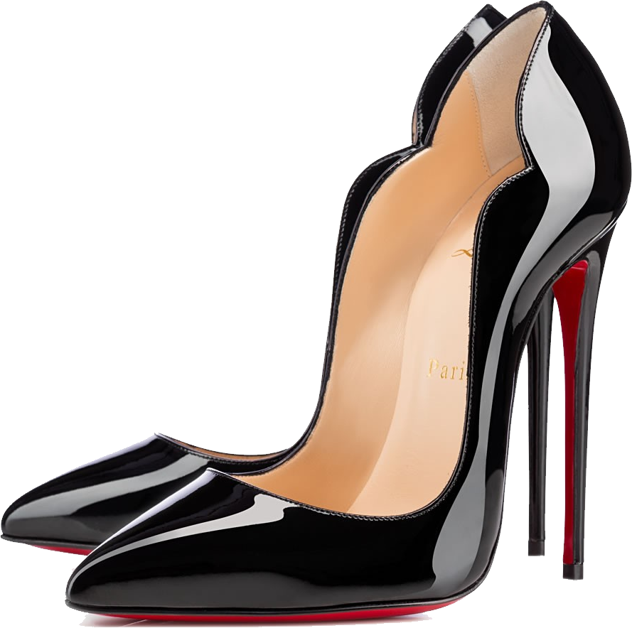 Black And Nude Patent High Heels Pair With Red Sole Detail