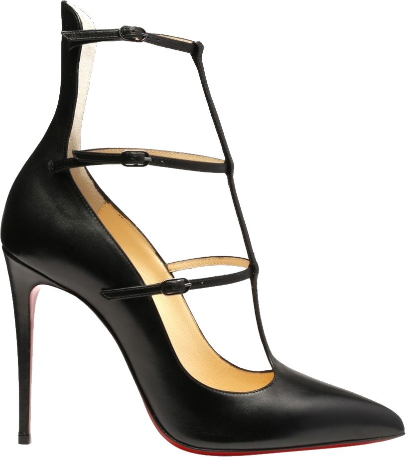 Black Ankle Strap Stiletto Sandal With Gold Buckle Detail